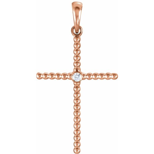 14K Rose Gold 33.3x17.6 mm .03 CTW Natural Diamond Beaded Cross Pendant