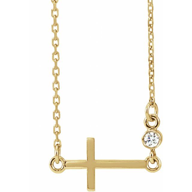 14K Yellow Gold .03 CTW Natural Diamond Sideways Cross 16-18" Necklace