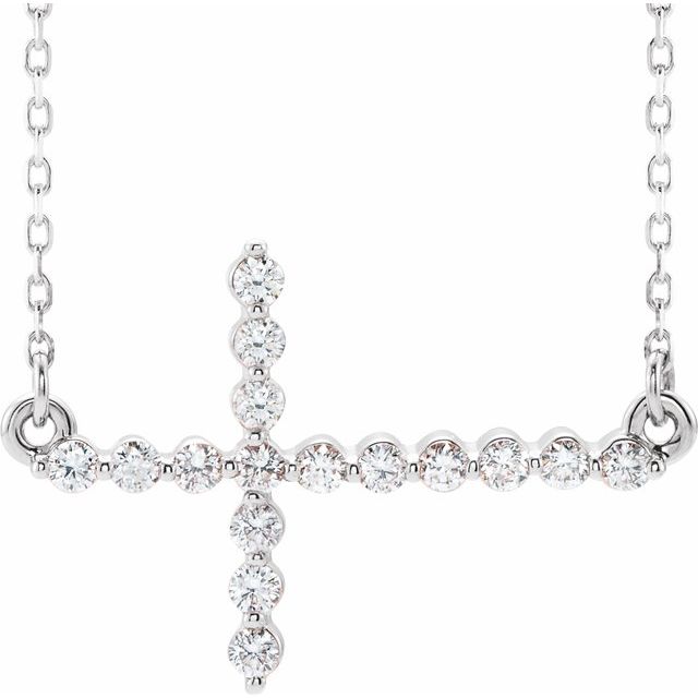 Sterling Silver 1/5 CTW Natural Diamond Sideways Cross 16-18" Necklace