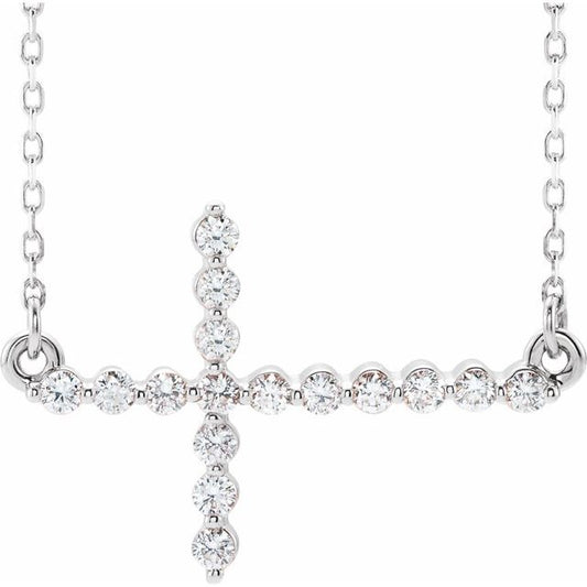 Platinum 1/5 CTW Natural Diamond Sideways Cross 16-18" Necklace
