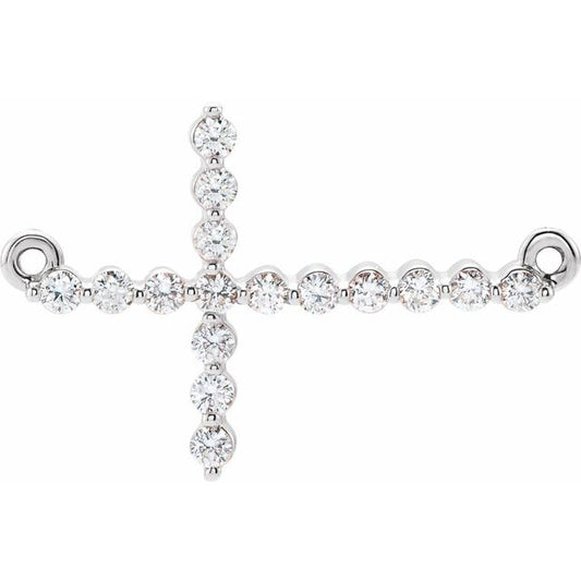 14K White Gold 1/4 CTW Natural Diamond Sideways Cross Necklace Center