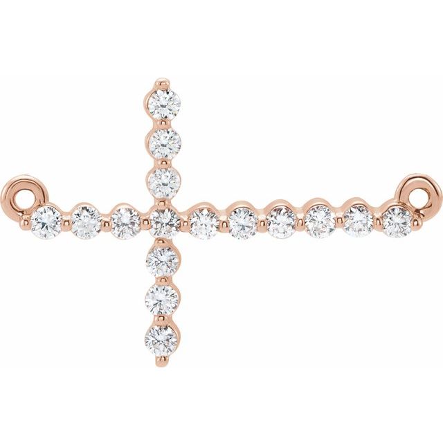14K Rose Gold 1/4 CTW Natural Diamond Sideways Cross Necklace Center