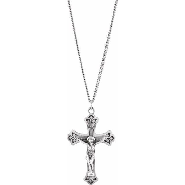 Sterling Silver 46x30 mm Crucifix 24" Necklace