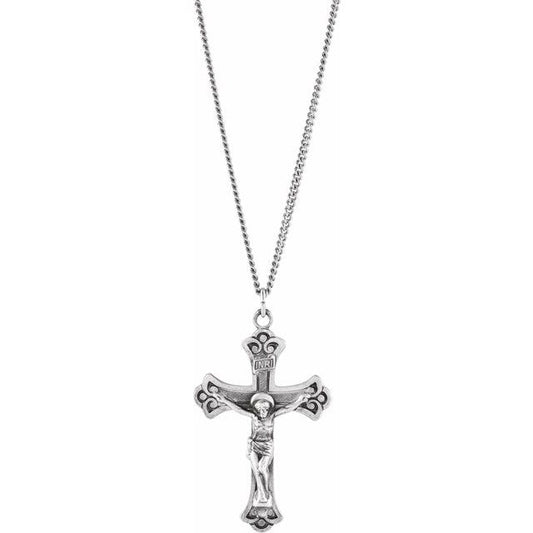 Sterling Silver 46x30 mm Crucifix 24" Necklace