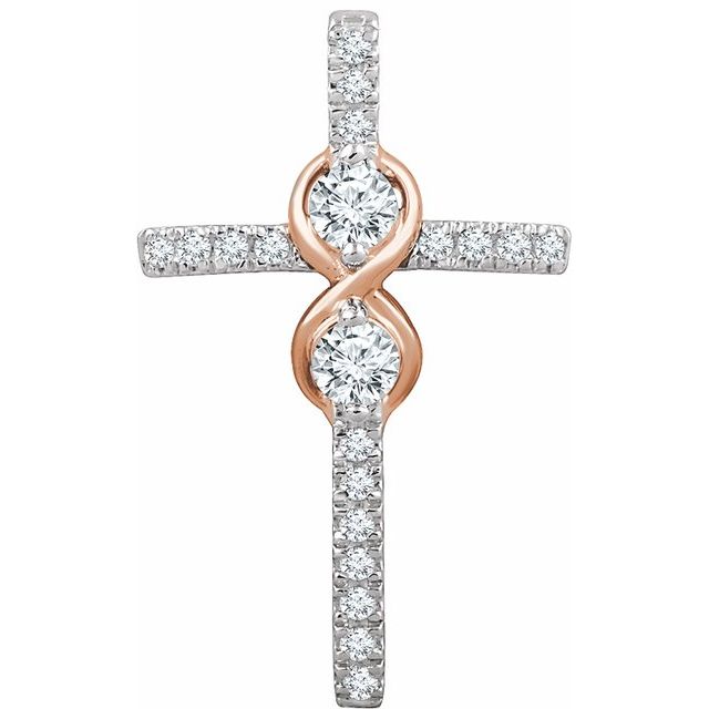 14K White/Rose Gold 1/3 CTW Natural Diamond Cross Pendant 
