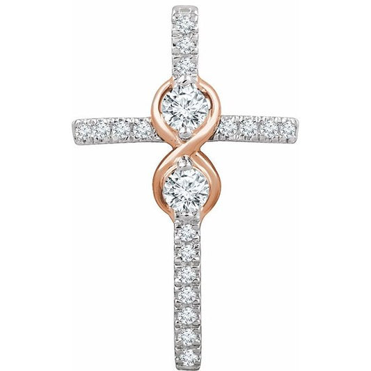 14K White/Rose Gold 1/3 CTW Natural Diamond Cross Pendant 
