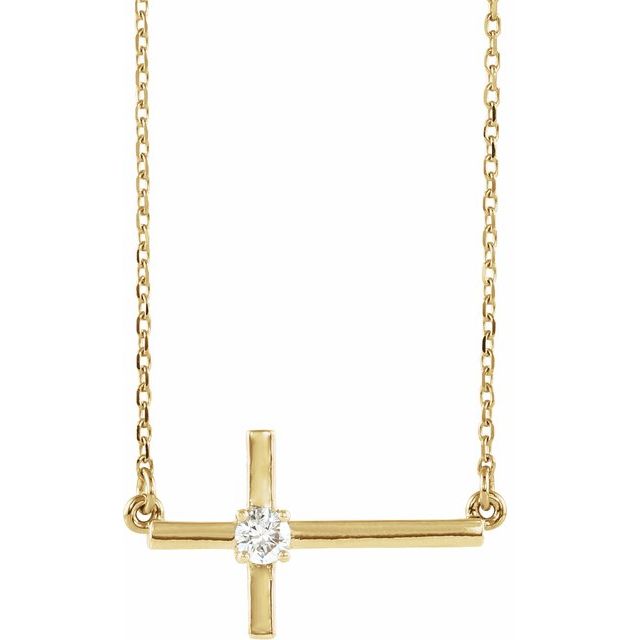 14K Yellow Gold 1/10 CTW Natural Diamond Sideways Cross 16-18" Necklace
