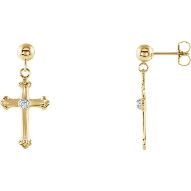 14K Yellow/White Gold .04 CTW Natural Diamond Cross & Ball Earrings  