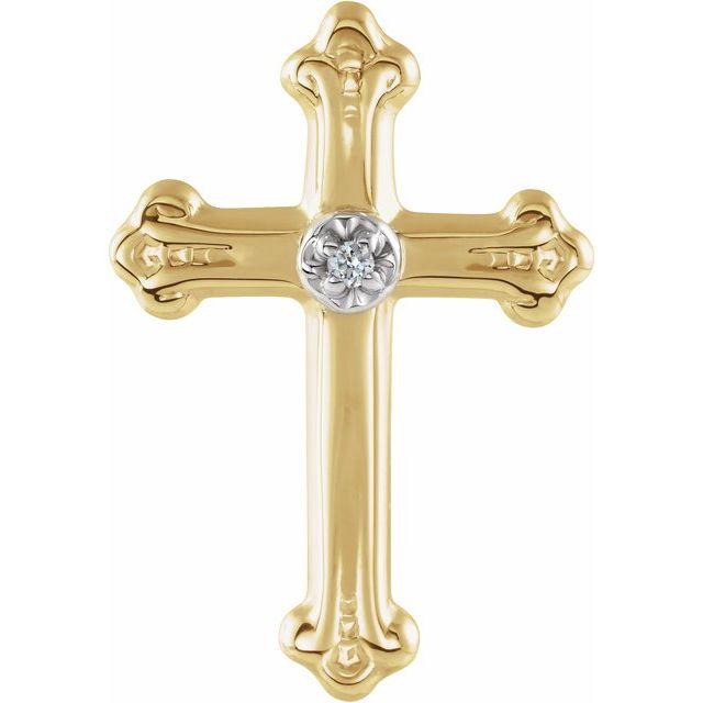 14K Yellow/White Gold .005 CT Natural Diamond Cross Lapel Pin