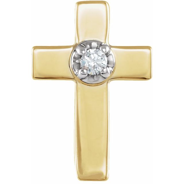 14K Yellow/White Gold .01 CT Natural Diamond Cross Lapel Pin