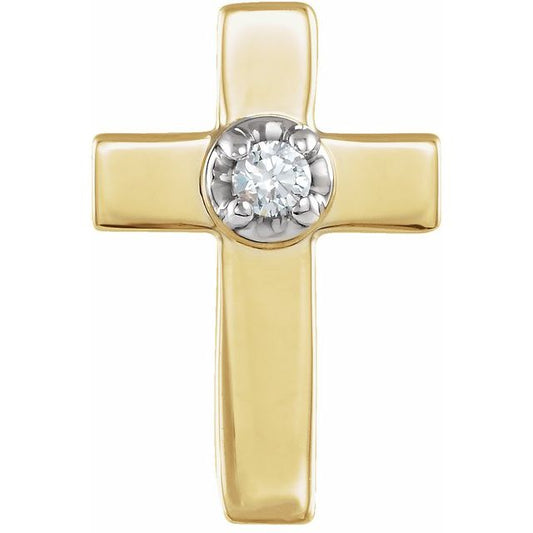14K Yellow/White Gold .01 CT Natural Diamond Cross Lapel Pin