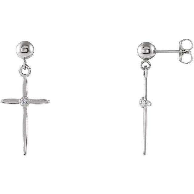 14K White Gold .01 CTW Natural Diamond Cross Earrings