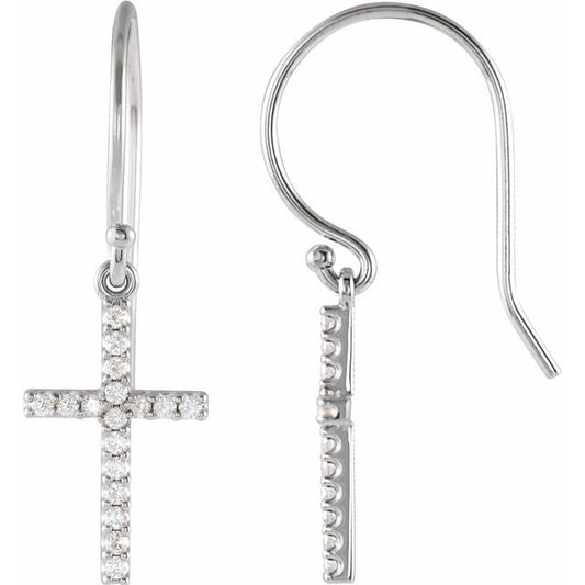 14K White Gold 1/8 CTW Natural Diamond Cross Earrings