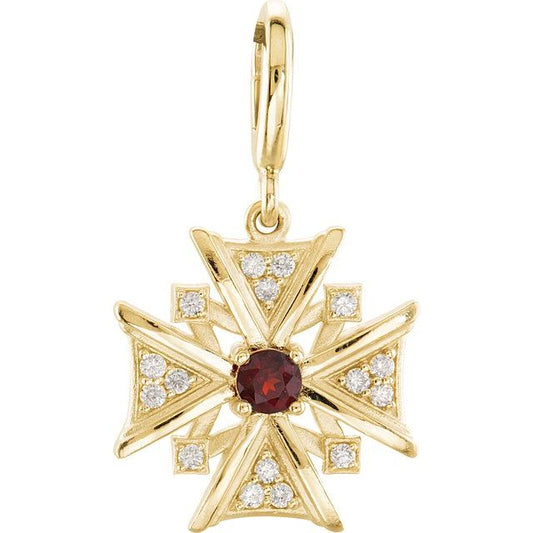 14K Yellow Gold Natural Mozambique Garnet & 1/6 CTW Natural Diamond Charm/Pendant