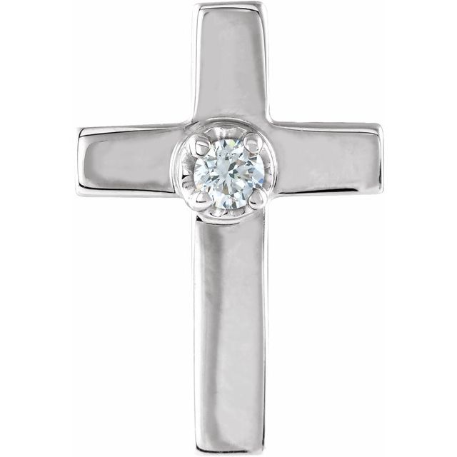 14K White Gold .025 CT Natural Diamond Cross Lapel Pin