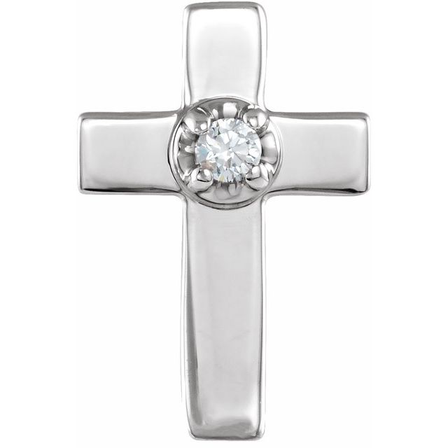 14K White Gold .01 CT Natural Diamond Cross Lapel Pin