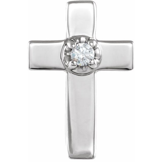 14K White Gold .01 CT Natural Diamond Cross Lapel Pin