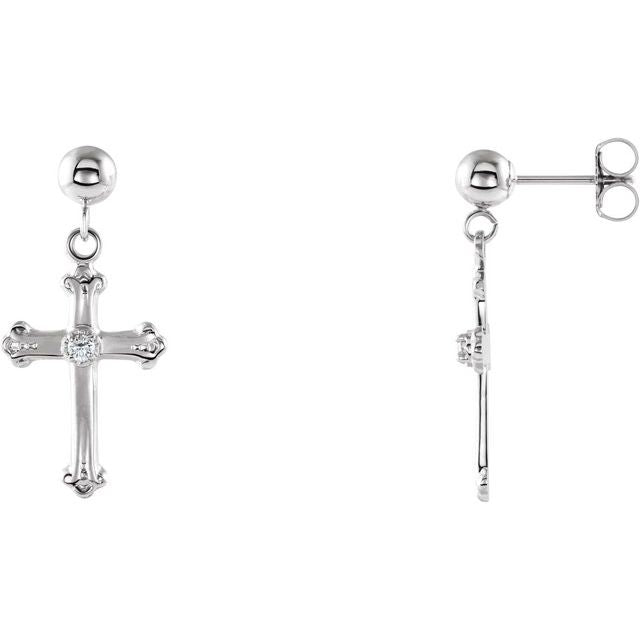 14K White Gold .04 CTW Natural Diamond Cross & Ball Earrings  