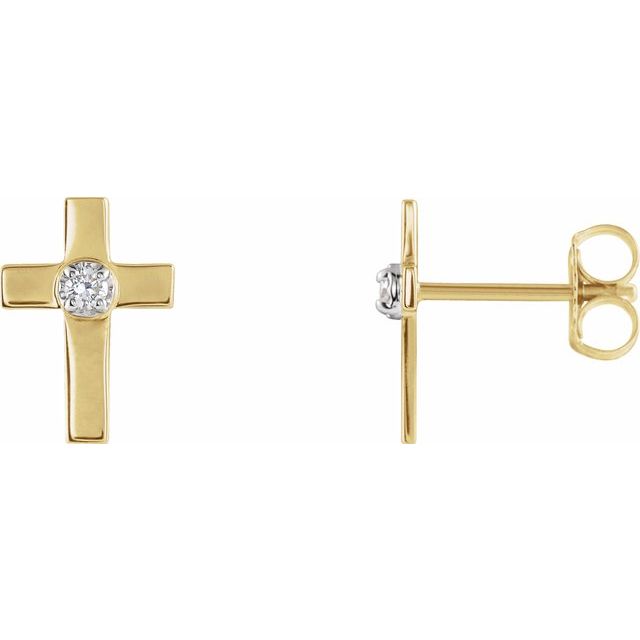 14K Yellow Gold 10x6 mm .04 CTW  Natural Diamond Cross Earrings
