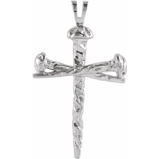 14K White Gold Nail Design Cross Pendant
