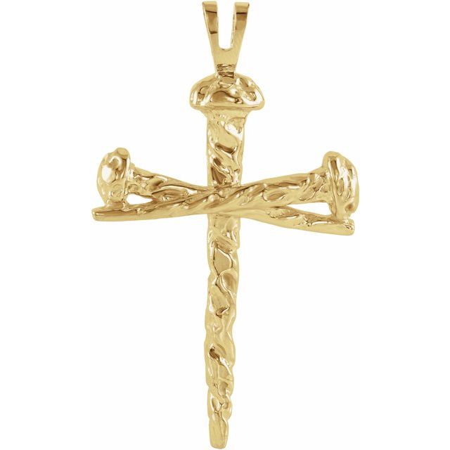 10K Yellow Gold Nail Design Cross Pendant