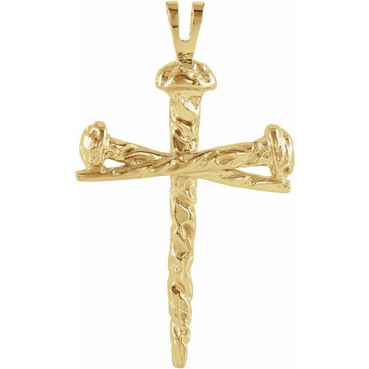 10K Yellow Gold Nail Design Cross Pendant