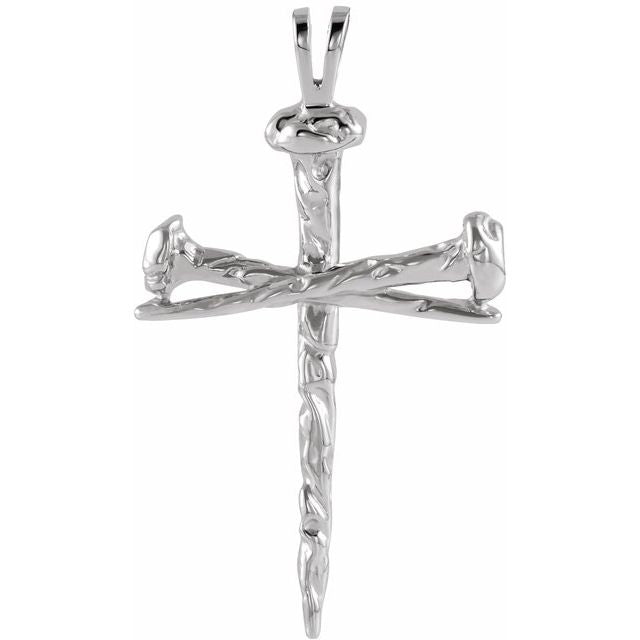 14K White Gold Nail Design Cross Pendant