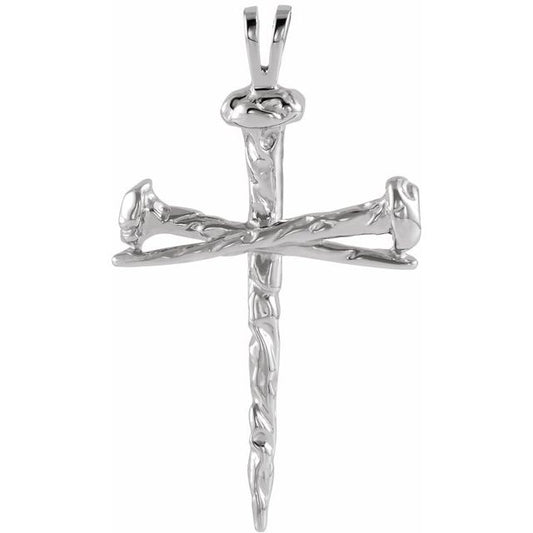 14K White Gold Nail Design Cross Pendant