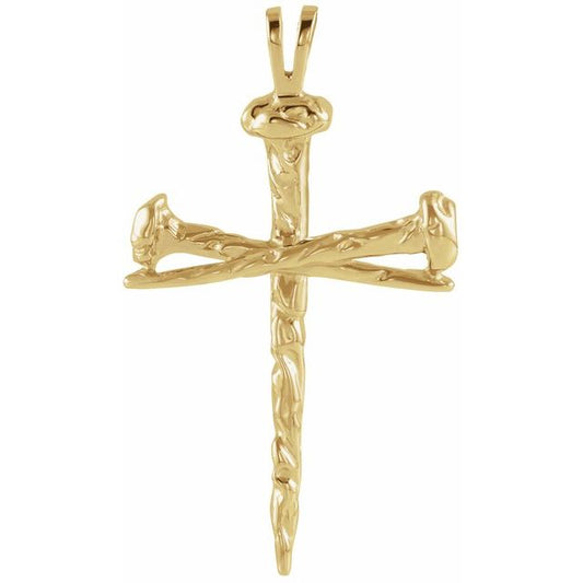 10K Yellow Gold Nail Design Cross Pendant