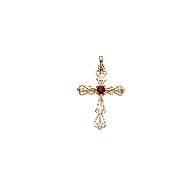 14K Yellow Gold Natural Ruby Cross Pendant