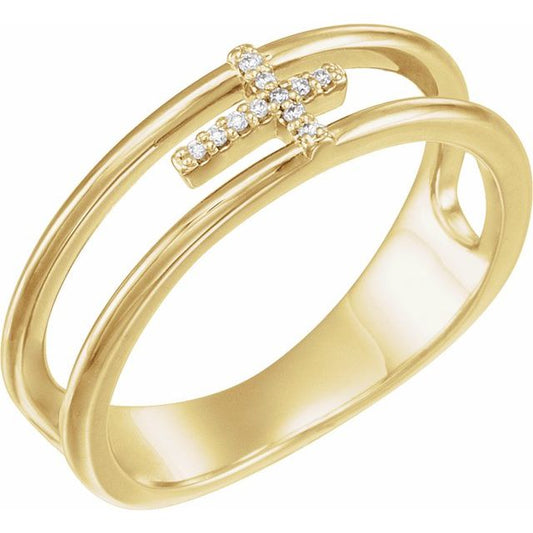 14K Yellow Gold .025 CTW Natural Diamond Negative Space Cross Ring 