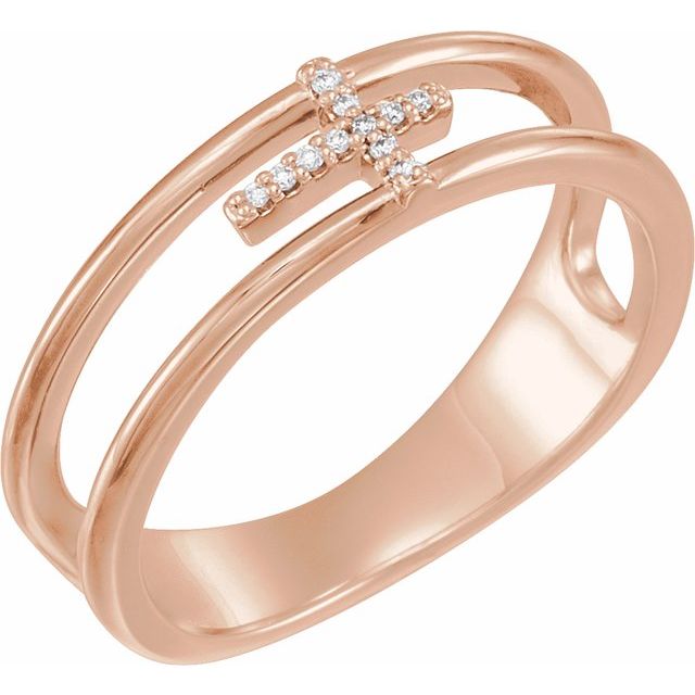 14K Rose Gold .025 CTW Natural Diamond Negative Space Cross Ring 