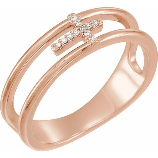 14K Rose Gold .025 CTW Natural Diamond Negative Space Cross Ring 