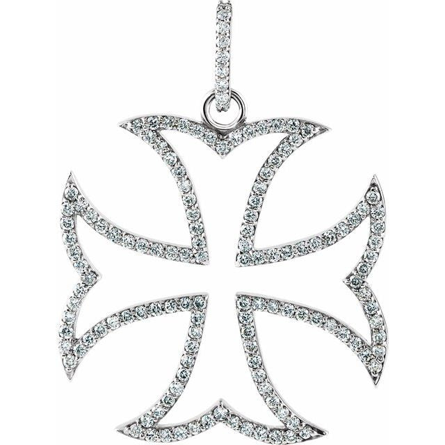14K White Gold 3/4 CTW Natural Diamond Maltese Cross Pendant