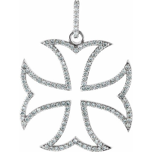 14K White Gold 3/4 CTW Natural Diamond Maltese Cross Pendant