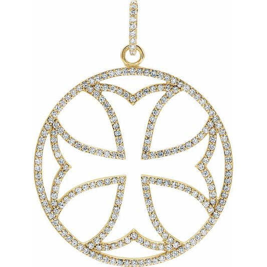 14K Yellow Gold 1 1/8 CTW Natural Diamond Cross Pendant