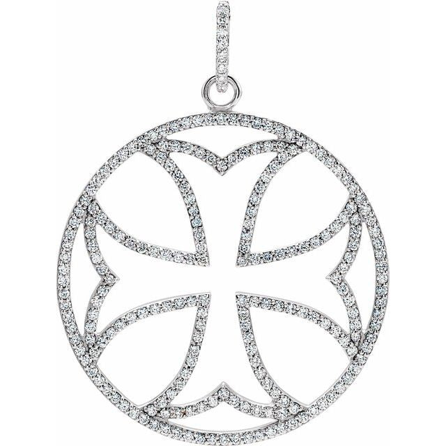 14K White Gold 1 1/8 CTW Natural Diamond Cross Pendant