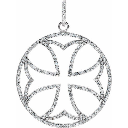 14K White Gold 1 1/8 CTW Natural Diamond Cross Pendant