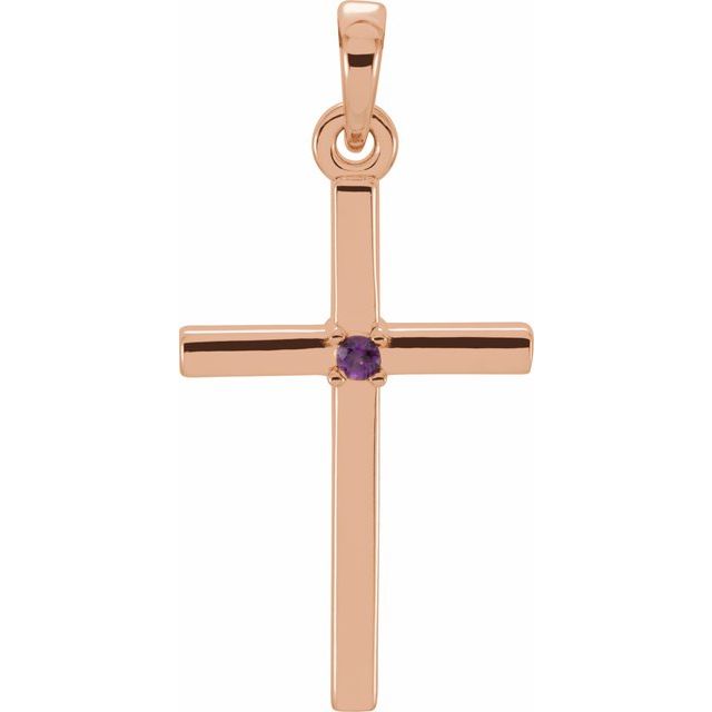 14K Rose Gold Natural Amethyst Cross Pendant