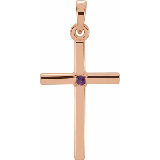 14K Rose Gold Natural Amethyst Cross Pendant