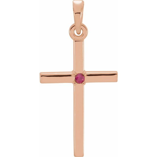14K Rose Gold Natural Ruby Cross Pendant