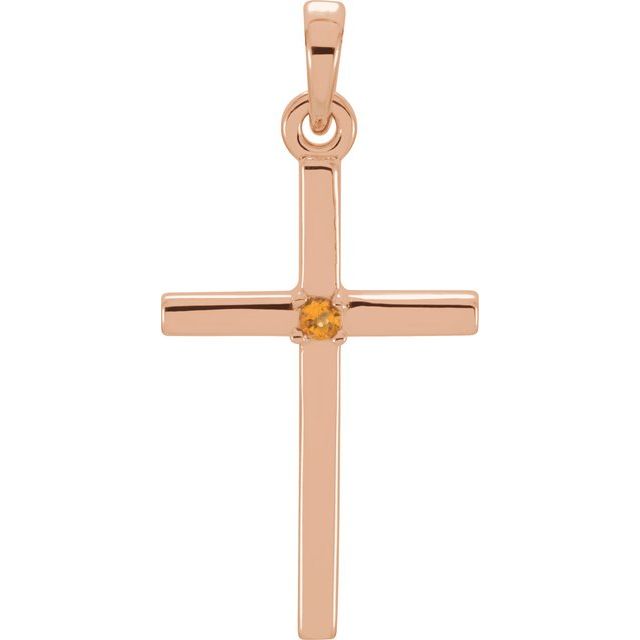 14K Rose Gold Natural Citrine Cross Pendant