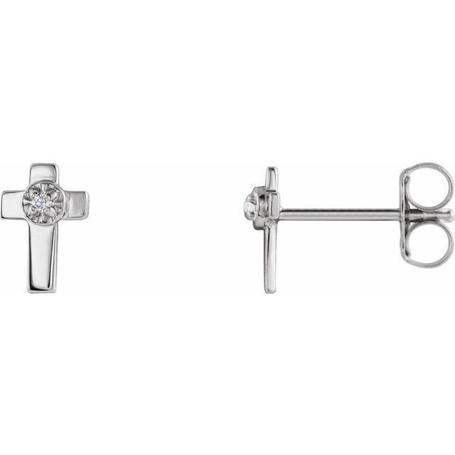 14K White Gold 7x5 mm .01 CTW Natural Diamond Cross Earrings