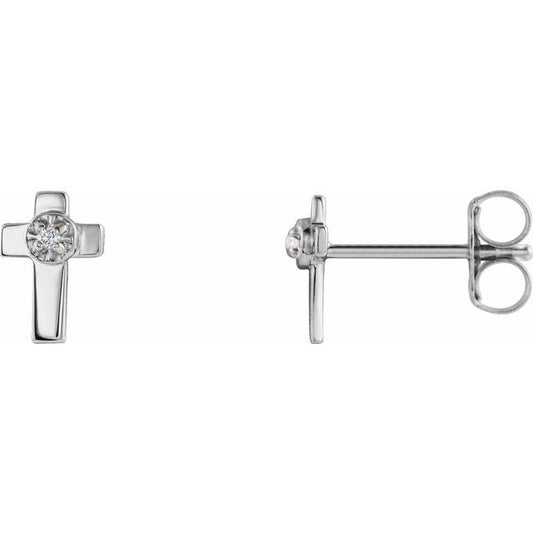14K White Gold 7x5 mm .01 CTW Natural Diamond Cross Earrings