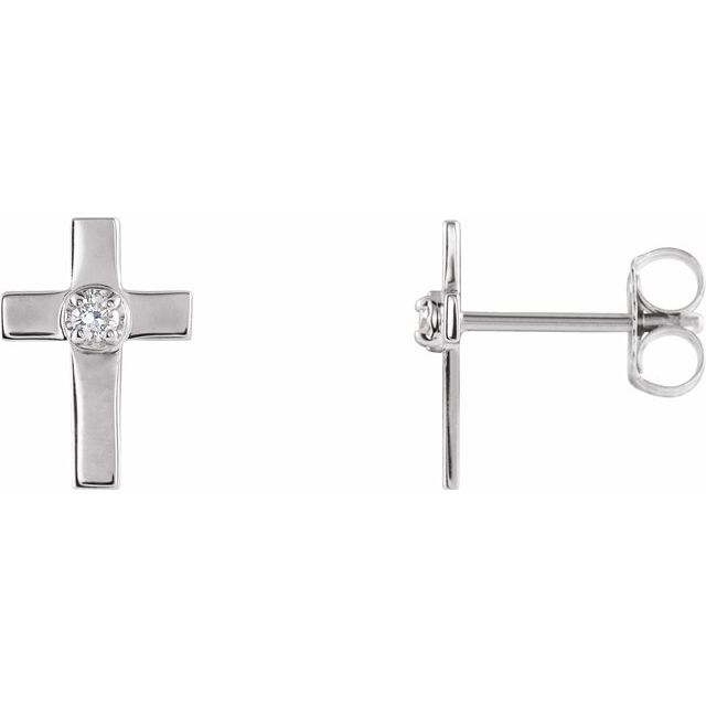 14K White Gold 10x6 mm .04 CTW Natural Diamond Cross Earrings
