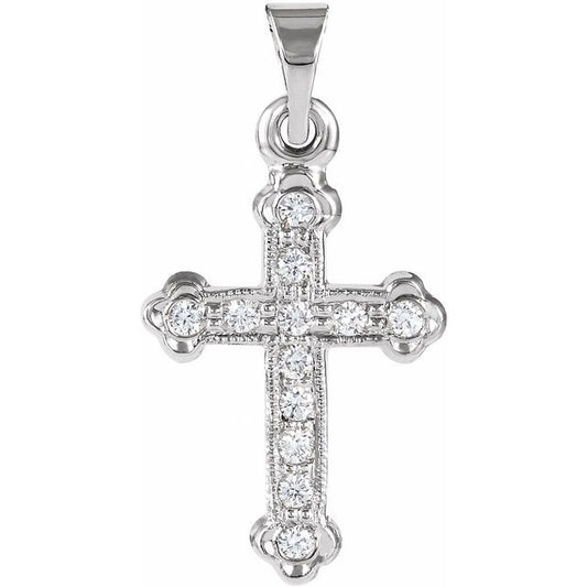 14K White Gold 1/10 CTW Natural Diamond Cross Pendant