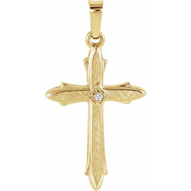 14K Yellow Gold 22.5x15.5 mm .01 CT Natural Diamond Cross Pendant 
