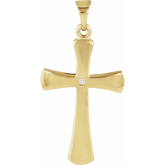 14K Yellow Gold .005 CT Natural Diamond Cross Pendant