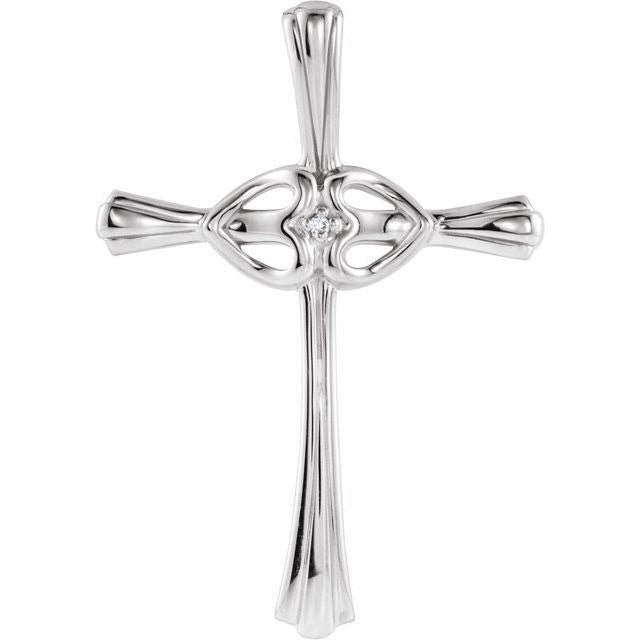 14K White Gold .005 CT Natural Diamond Cross Pendant
