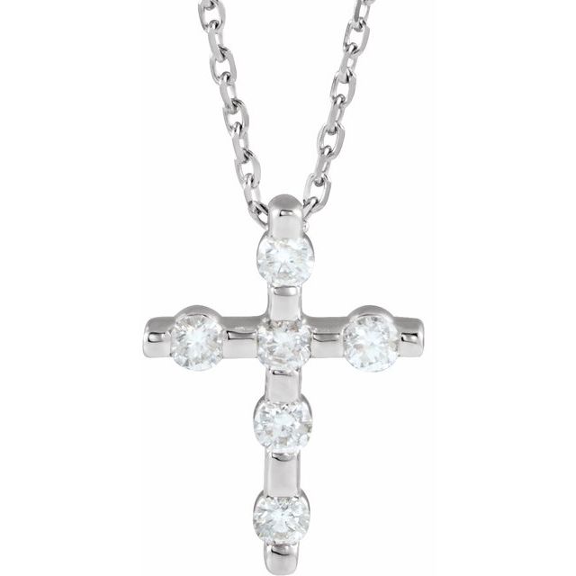 14K White Gold 1/5 CTW Natural Diamond Cross 16-18" Necklace